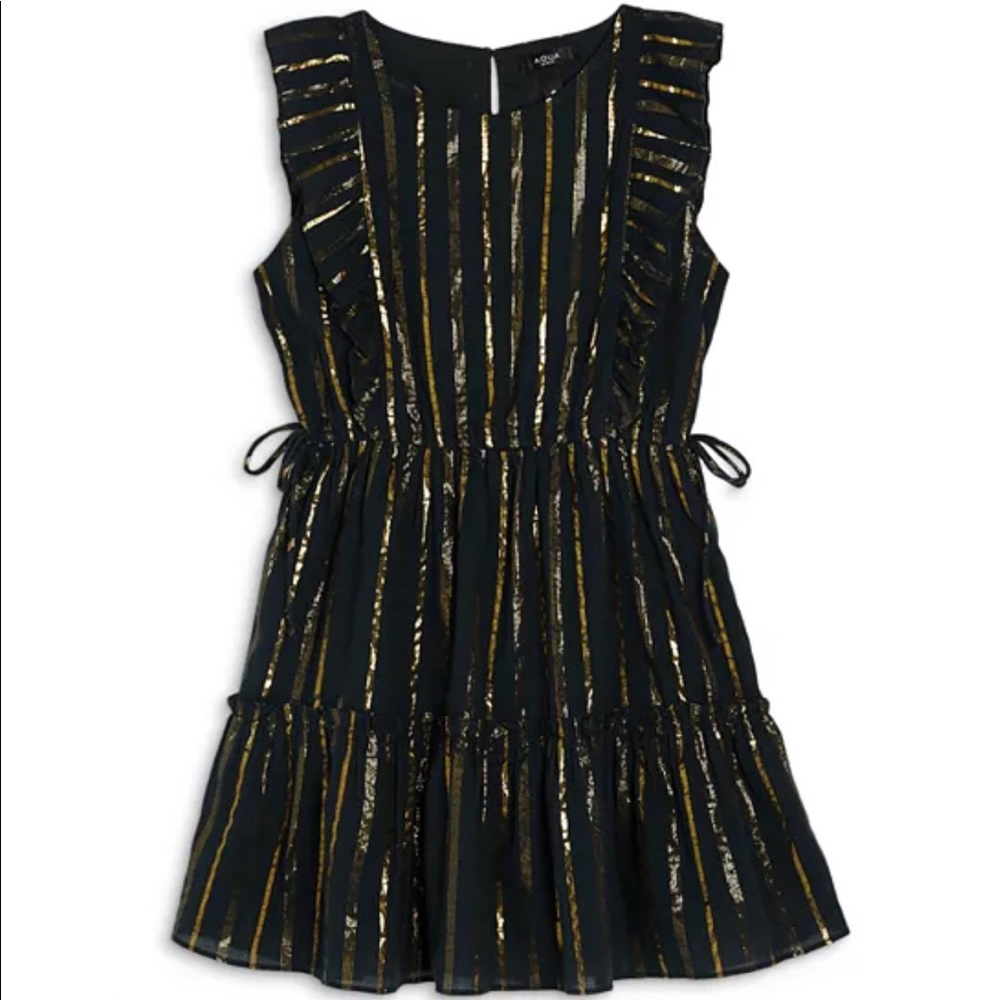 Aqua Girls’ Metallic Striped Ruffle Dress , Big Kid new with Tag Size M.